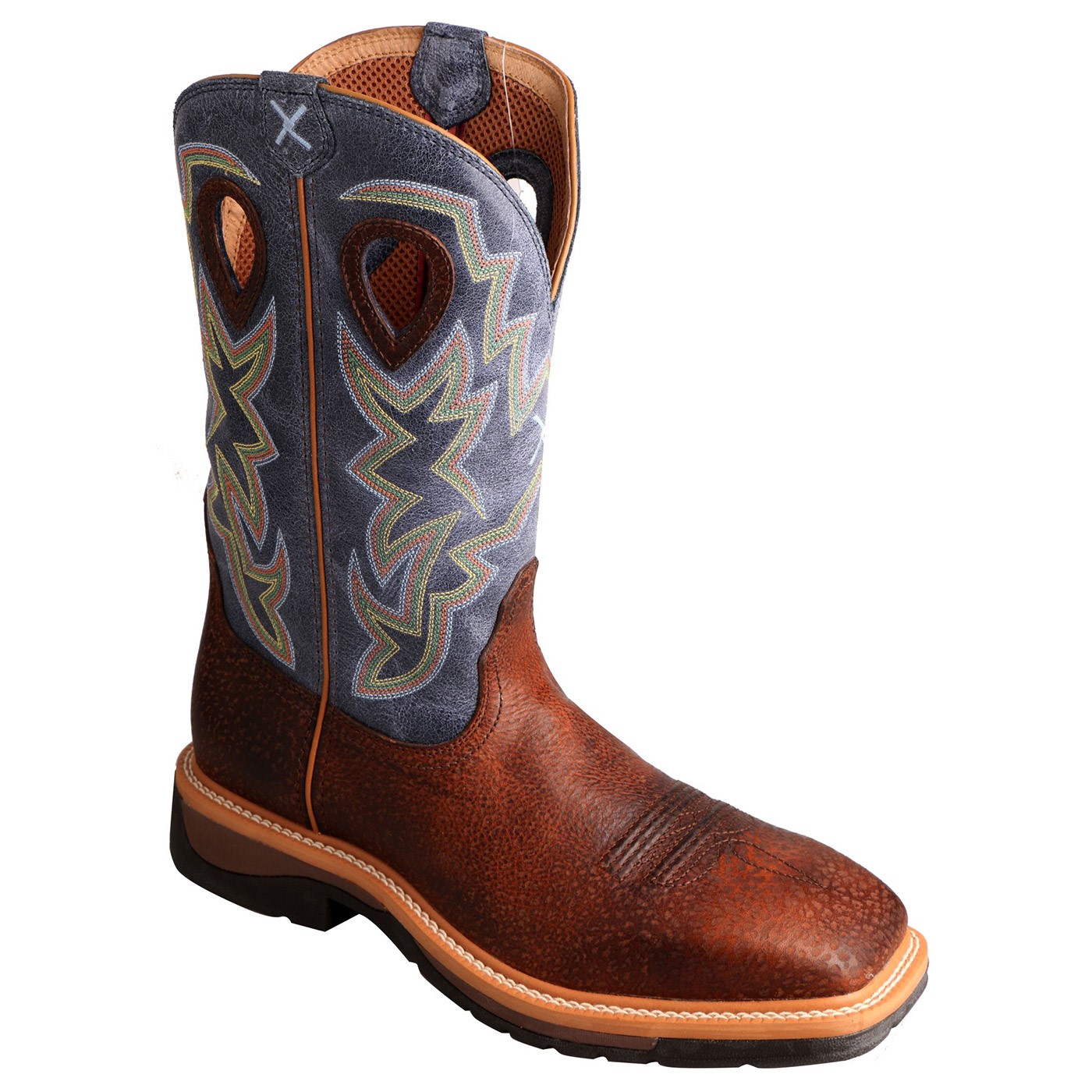 Men's Twisted X Pull On Western Soft Toe-Peanut Distressed & Navy